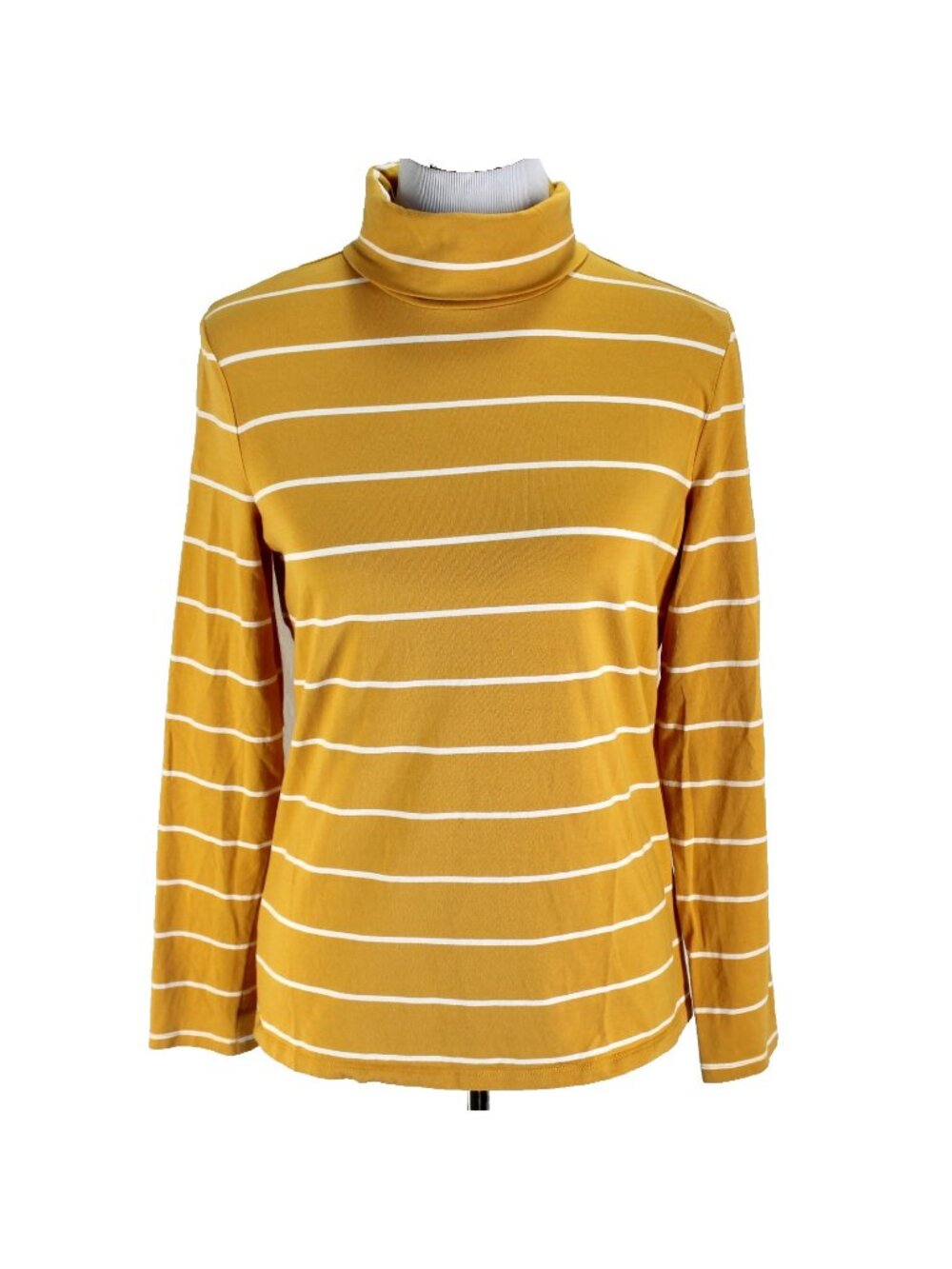Talbots Tee Turtleneck Top Womens Size M Mustard Yellow White Stripe Cotton Knit